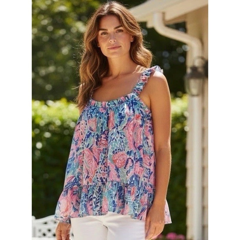 New Lilly Pulitzer Loro Top Size‎ M Shirt Vacation Blouse Pink Medium Tank Pink